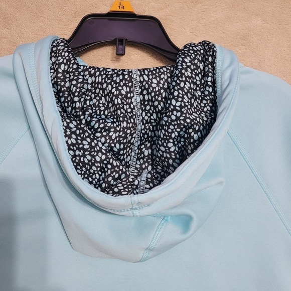 Nike Therma-FIT Hoodie Pullover Sweatshirt Floral Swoosh Light Blue L FLAW - Picture 8 of 12